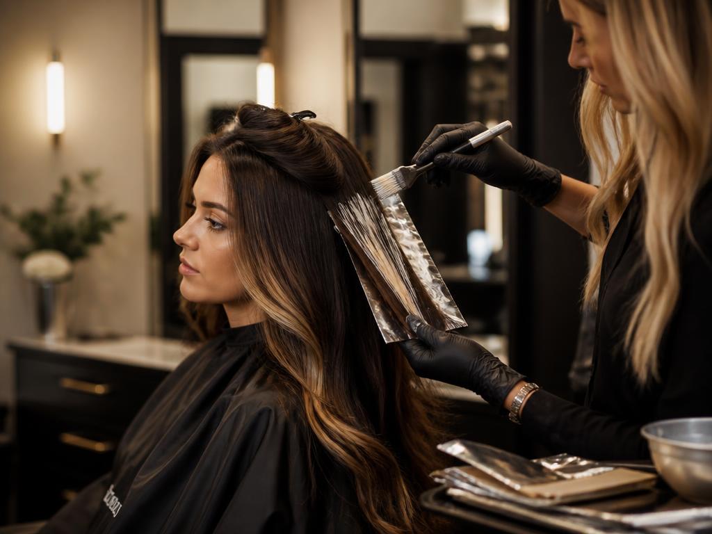 Balayage and highlights being applied at Dhun Unisex Salon Kharghar