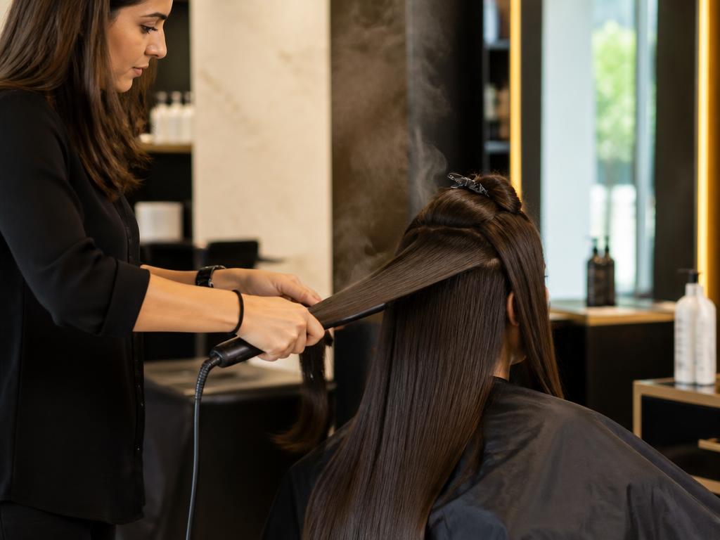 Straight sleek hair after smoothening service at Dhun Unisex Salon Kharghar