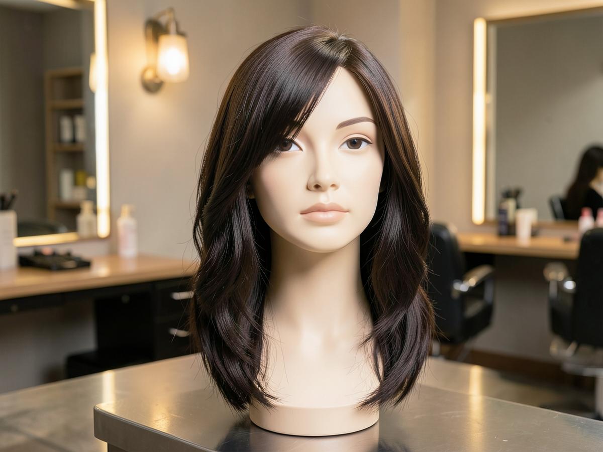 Natural looking human hair wig styled at Dhun Unisex Salon Kharghar